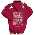 thumbnail image 1 of Luwomo Womens Hoodies Flower & Slogan Printed Hooded Long Sleeve Drawstring Loose Fit Pullover Blouses Red,M, 1 of 5