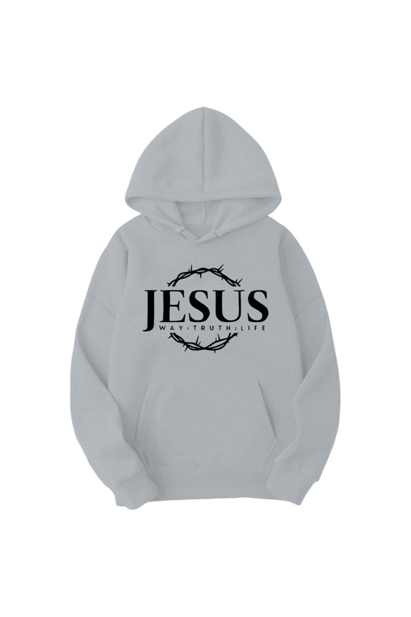 Womens Hoodies Long Sleeve Hooded Sweatshirt Apparel Believers Loose Fit Pullover JESUS Print Inspirational Design Comfortable Streetwear Lady Tops Grey,S