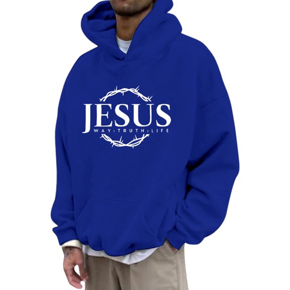 Luwomo Womens Hoodies Long Sleeve Hooded Sweatshirt Apparel Believers Loose Fit Pullover JESUS Print Inspirational Design Comfortable Streetwear Lady Tops Blue,3XL
