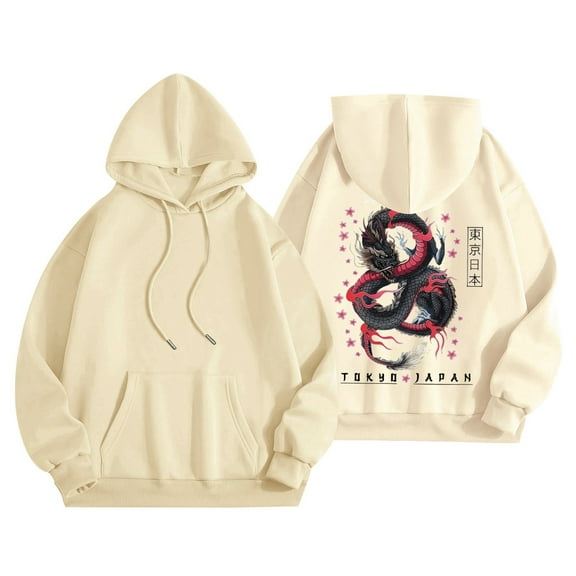 Luwomo Womens Hoodies Unisex Fall and Winter Double Graphic Print Long Sleeved Hooded Fleece Sweatshirt Lady Blouses with Pocket,Z1 Beige,M