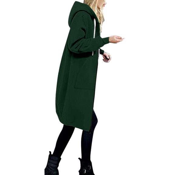 Luwomo Womens' Jackets Fall Winter Solid Color Drawstring Hooded Long Sleeve Zipper Loose Fit Coat with Pockets Tops Green,2XL