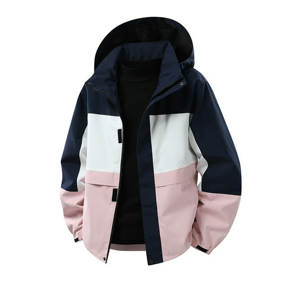 Luwomo Womens' Jackets Lightweight Jackets Outdoor Travel Long Sleeve Hooded Color Block Comfortable with Multiple Pockets Relaxed Fit Blouses Pink,5XL