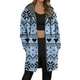 thumbnail image 1 of Luwomo Womens Jackets Longline Christma Festive Animal Graphic Long Sleeve Hooded Drawstring Winter Cozy Lined Full Zip Outerwear Blouses Blue,3XL, 1 of 5