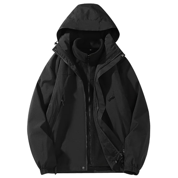Luwomo Womens' Jackets Male Detachable Warm Long Sleeve Hooded Hiking Suit Loose Fit Outerwear Tops Black,M