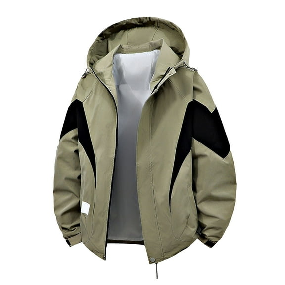Luwomo Womens Jackets Windbreak Outdoor Windproof Water Lightweight Long Sleeve Hooded Zipper Color Block Coat Regular Blouses Z2 Khaki,L