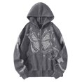thumbnail image 1 of Luwomo Womens Jackets Y2K Butterfly Print Long Sleeve Drawstring Hooded Sweatshirt Zip Up Loose Fit Pullover Blouses Grey,M, 1 of 3