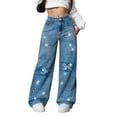 thumbnail image 1 of Luwomo Womens' Jeans High Waisted Loose Fit Straight Leg Wide Leg Long Trousers Retro Butterfly Rhinestone Outfits Denim Pants Z1 Blue,M, 1 of 4