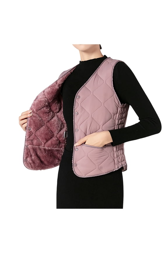 Womens Puffer Vest Lightweight Crew Collar Sleeveless Quilted Jackets Button Fall Spring Plus Size Coat Outerwear,Light Purple
