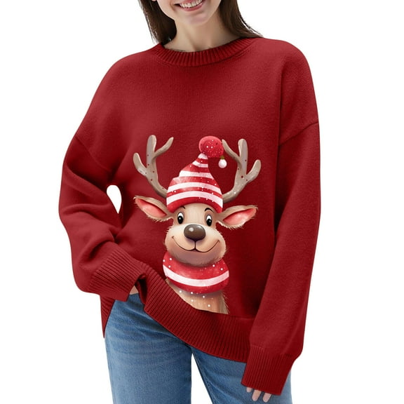 Luwomo Womens' Sweaters for Christmas Festive Knit Pullover Cozy Santa Deer Print Soft Yarn Holiday Wear Long Sleeve Turtleneck Winter Elegant Design Regular Tops,Z3 ,M