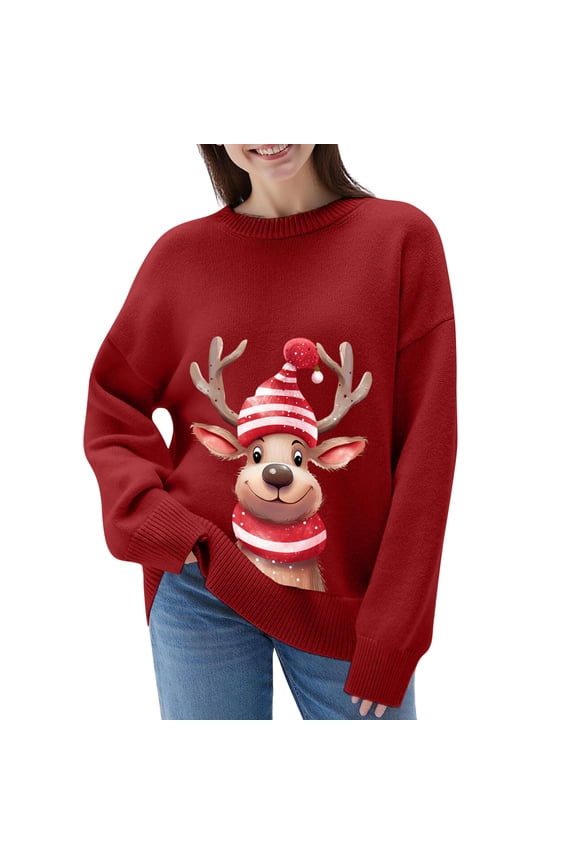 Womens' Sweaters for Christmas Festive Knit Pullover Cozy Santa Deer Print Soft Yarn Holiday Wear Long Sleeve Turtleneck Winter Elegant Design Regular Tops,Z3 ,2XL