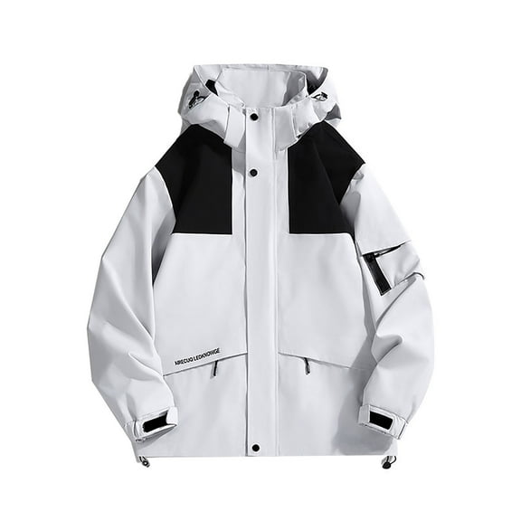 Luwomo Womens' Windbreaker Jackets Lightweight Long Sleeve Patchwork Hooded Outdoor Hiking Sports Raincoat Windproof Streetwear Blouses White,2XL