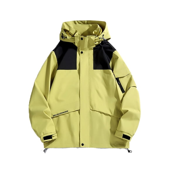 Luwomo Womens' Windbreaker Jackets Lightweight Long Sleeve Patchwork Hooded Outdoor Hiking Sports Raincoat Windproof Streetwear Blouses Yellow,L
