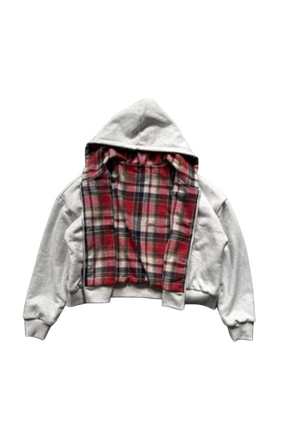 Y2k Grunge Plaid Zip Up Hoodie Men Women Reversible Oversized Emo 2000s Graphic Hoodie Fall Baggy Sweatshirts,Red,XL