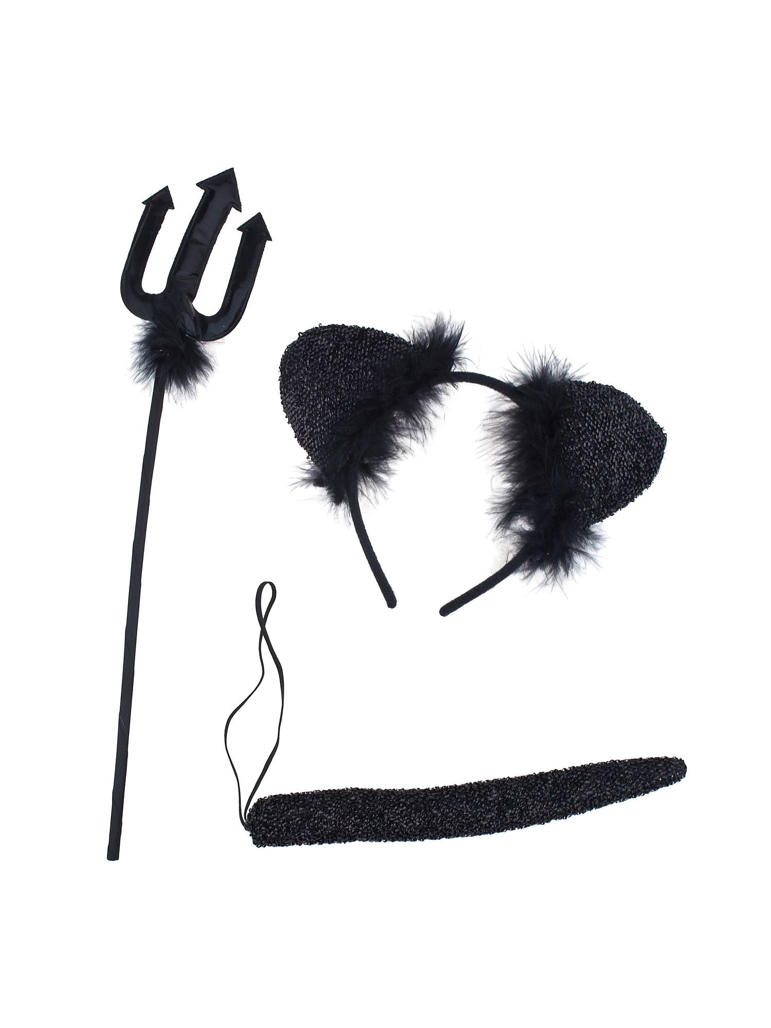 Lux Accessories Black Devil Pitchfork Cat Ears Fur Headwear Tail
