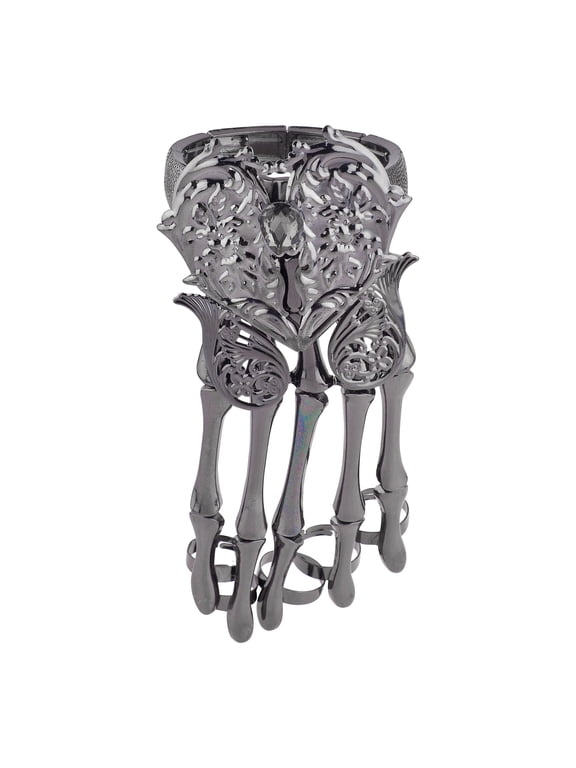 Black Hem Dark Heart Angel Wings FullHand Skeleton Bracelet Ring