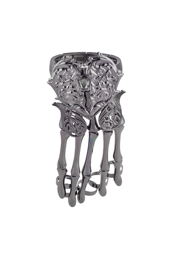 Black Hem Dark Heart Angel Wings FullHand Skeleton Bracelet Ring