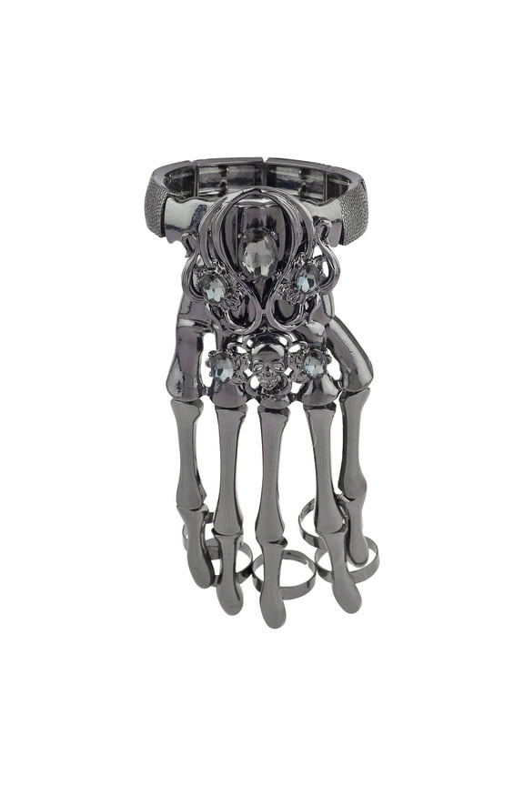 Black Hem Gothic Skull Tools Full Hand Skeleton Bracelet Rings