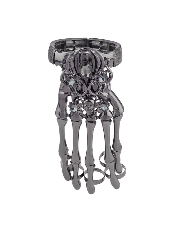 Black Hem Gothic Skull Tools Full Hand Skeleton Bracelet Rings