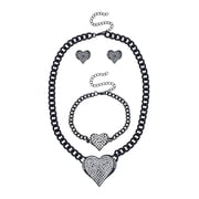 Lux Accessories Black Huge Chain Heart Pendant Crystal Rhinestone Jewelry Set