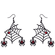 Lux Accessories Black Spider Web Dangling Red Rhinestone Halloween Earrings