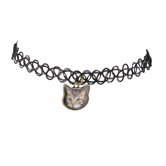 Lux Accessories Black Tattoo Graphic Cat Kitten Meow Choker Necklace