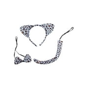 Lux Accessories Black White Spots Cheetah Ears Bowtie Tail Costume Party Dressup