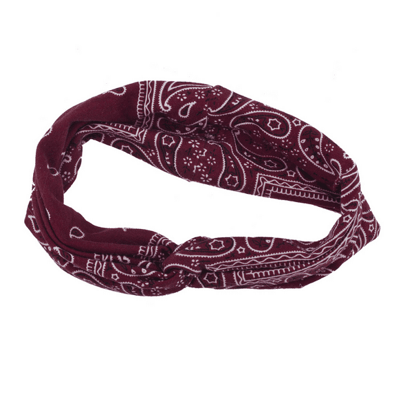 Lux Accessories Burgundy Dark Red Soft Bandana Print Knot Front Headband
