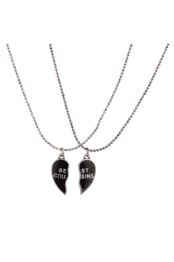 Burnish Silver Best Cousins Mood Detachable Heart Necklace Set ( 2 Pc )