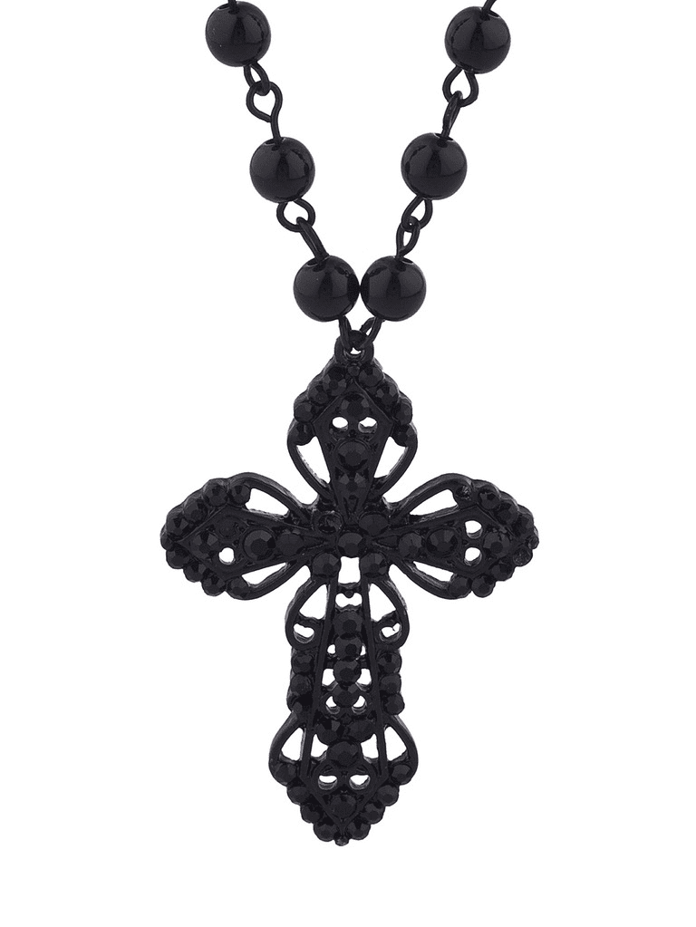 Rosary Black Gothic Cross Necklace Lux Accessories Classic 80s