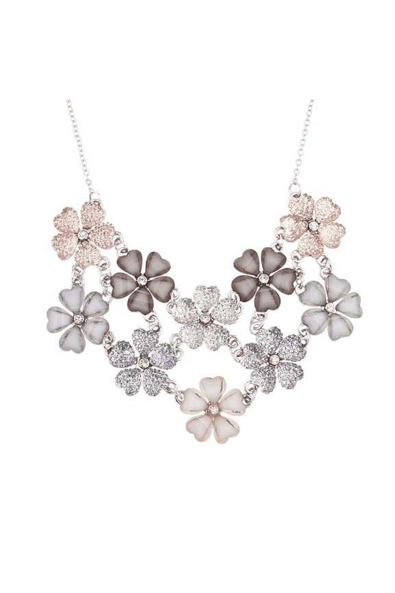 Faux White Pink Grey Mauve Floral Flower Statement Necklace