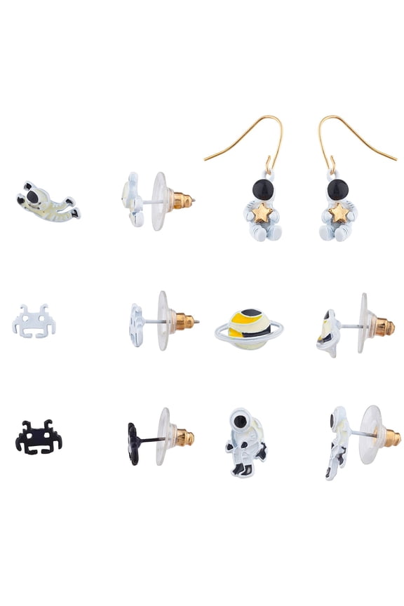 Gold Tone Austronaut Planet Allien Inspired 6pairs Stud Earrings