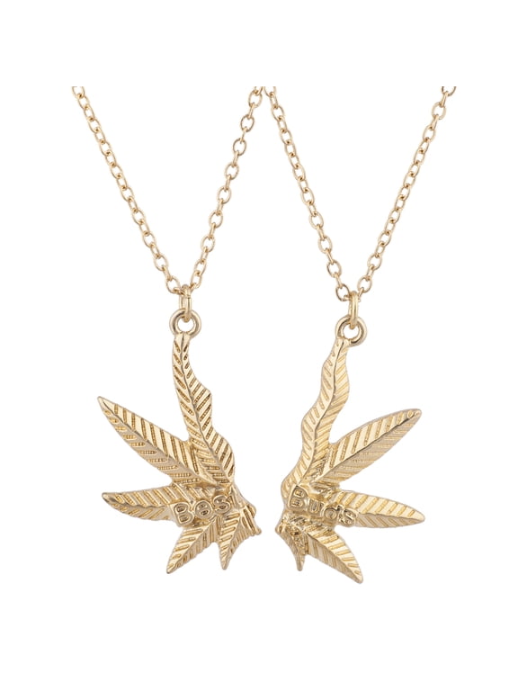 Gold Tone Best Buds BFF Friends Marijuana Weed Necklace Set 2PC
