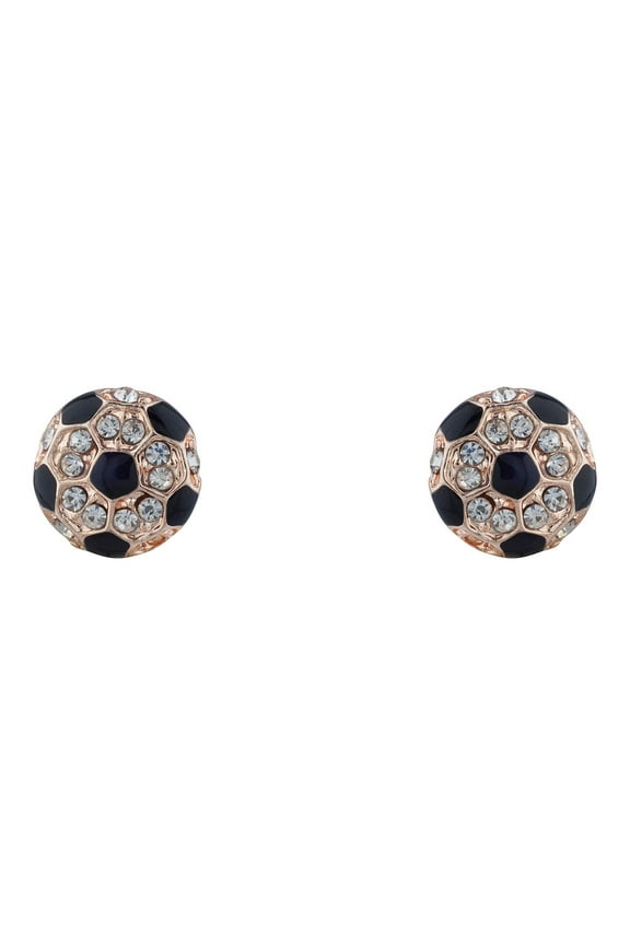 Gold Tone Black Football Crystal Rhinestones Stud Earrings