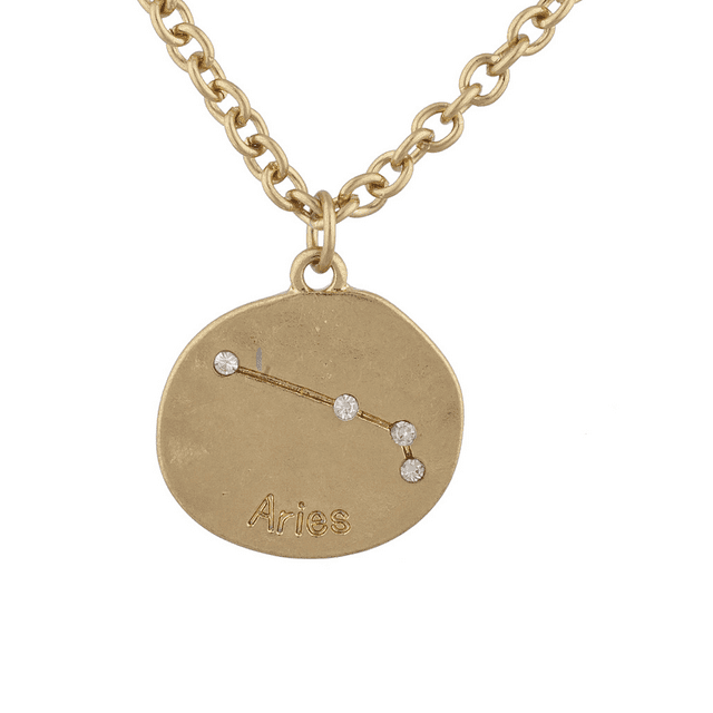Lux Accessories Gold Tone Crystal Aries Zodiac Constellation Horoscope Necklace