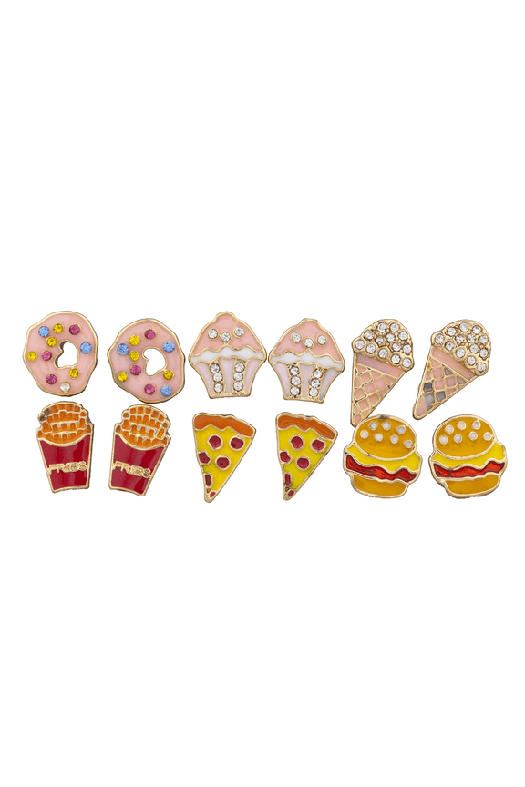 Gold Tone Desserts and Junk Food Novelty Multi Earring Set 6PC