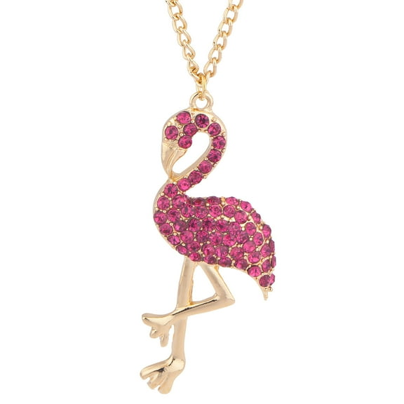 Lux Accessories Gold Tone Flamingo Inspired Pink Rhinestones Pendant Necklace
