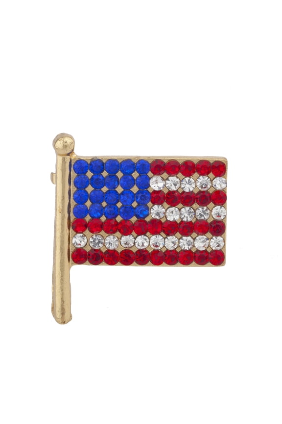 Gold Tone Red Blue White Rhinestones American Flag Patriotic Pin