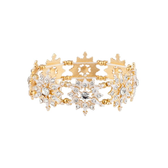 Lux Accessories Gold Tone White Winter Snowflakes Crystal Rhinestones Bracelet