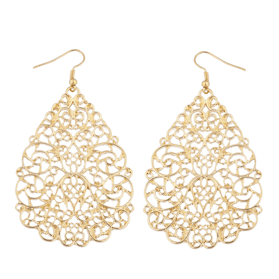 Lux Accessories Goldtone Large Ornate Filigree Teardrop Dangle Fashion Earrings