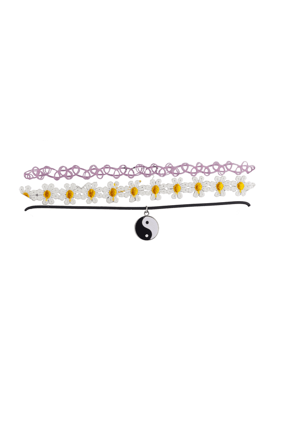 Hippie Daisy Yin Yang Pink Tattoo Assorted Choker Set 3PCS