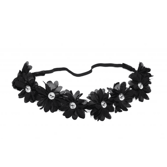 Lux Accessories Lux Black Fabric Flower Rhinestone Stretch Headband Chiffon Floral Head Band