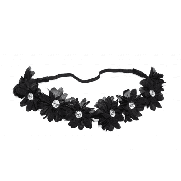 Black Rhinestone Floral Headband Amazon.com : Teyglen Flower Wedding Hair Vine Bridal Black  main image 2