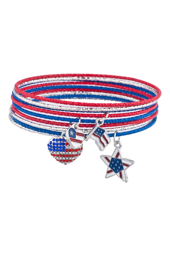 Multicolored Black Silver Red July 4th Themed Bangles Set of 9