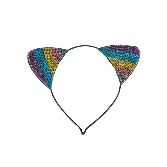 Lux Accessories Multicolored Faux Rhinestones Cat Ears Black Fashion Headband