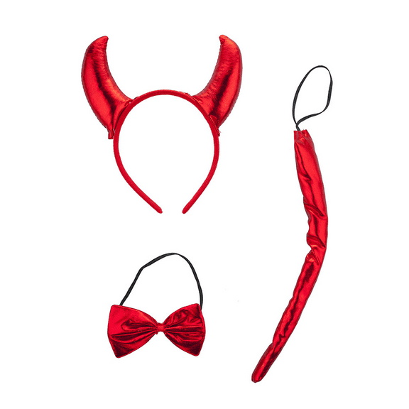 Lux Accessories Red Devil Horn Tail Bow Halloween Costume Set (3PCS)