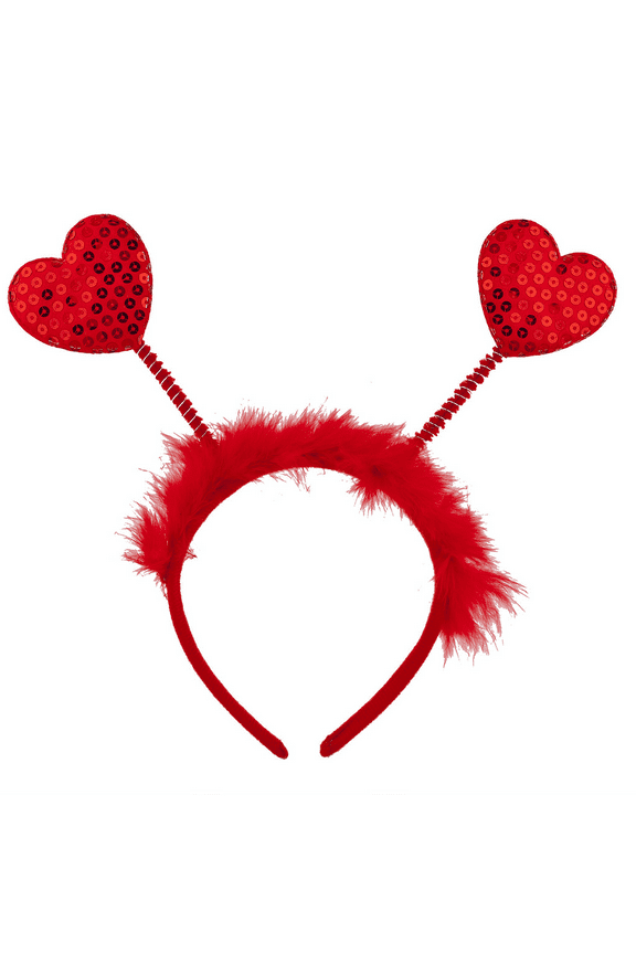 Red Fabric Furry Heart Antenna Valentine's Day Festive Headband