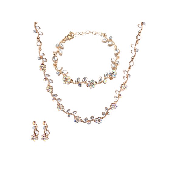 Lux Accessories Rosegold Marquise Pearl Floral Necklace Bracelet Earring Set