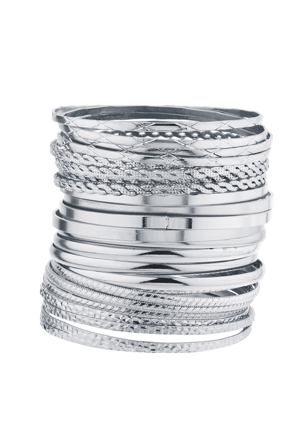 Silver Tone Multi Textured and Smooth Aztec Bangle Set
