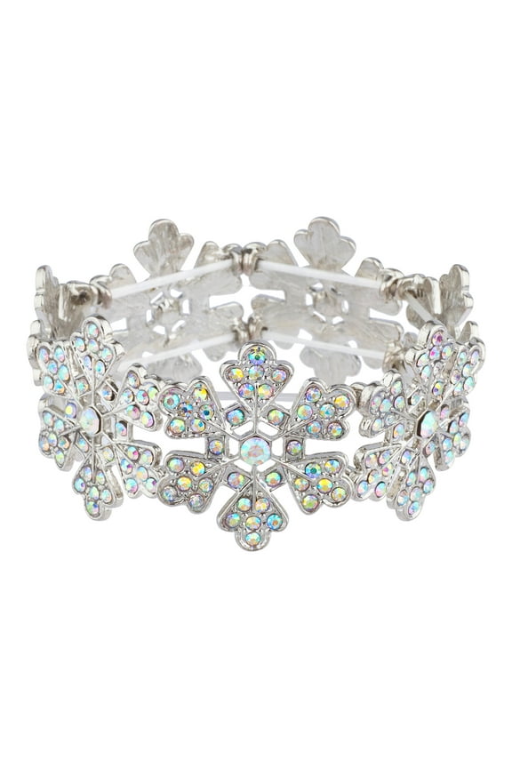 Silver Tone Snowflakes Rainbow Rhinestones Stretch Bracelets