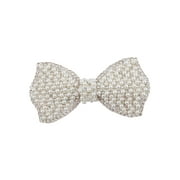 Lux Accessories Silver Tone White Pearls Crystal Rhinestones Ribbon Bow Clips